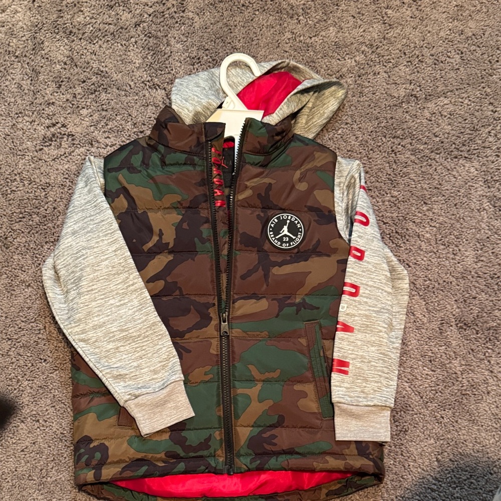 Jordan Camo and Gray Kids Hoodie with Red Accents